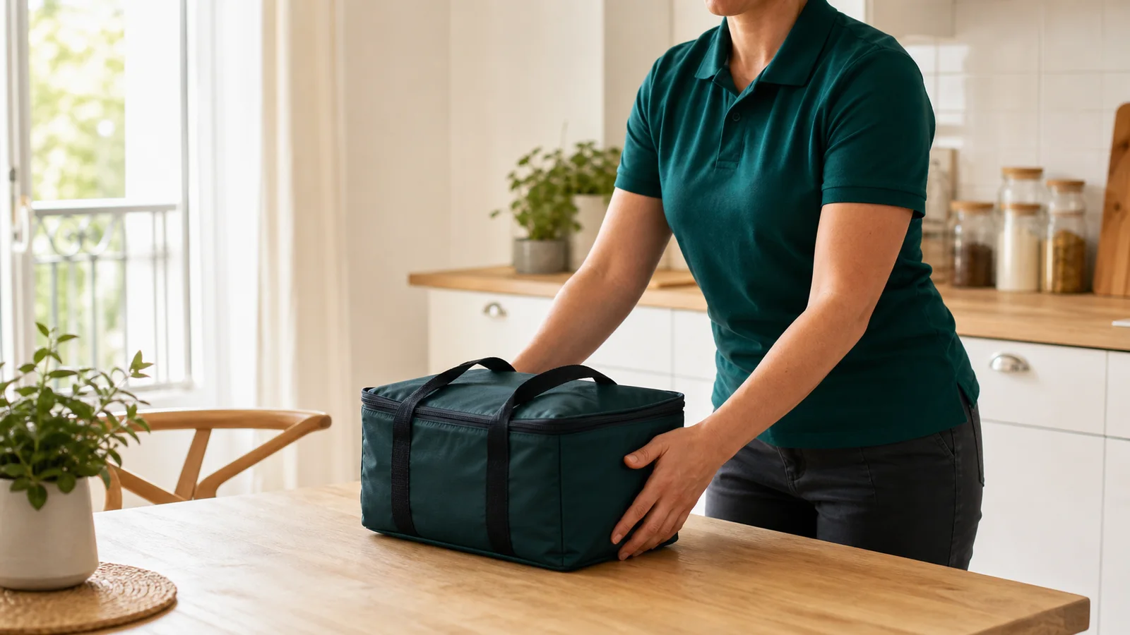 Sac isotherme de livraison contenant un repas équilibré pour senior