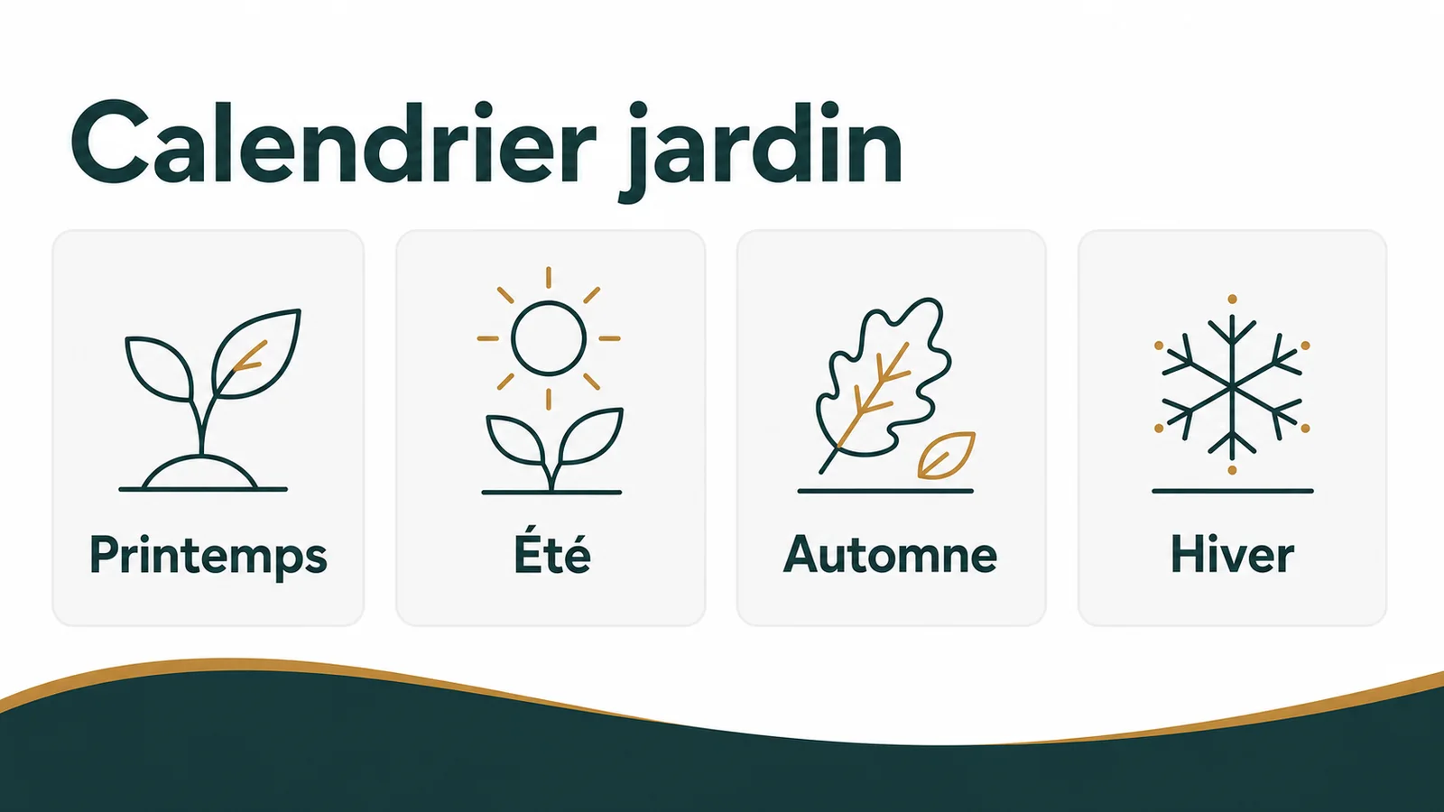 Jardin fleuri au printemps avec massifs, pelouse tondue et outils rangés