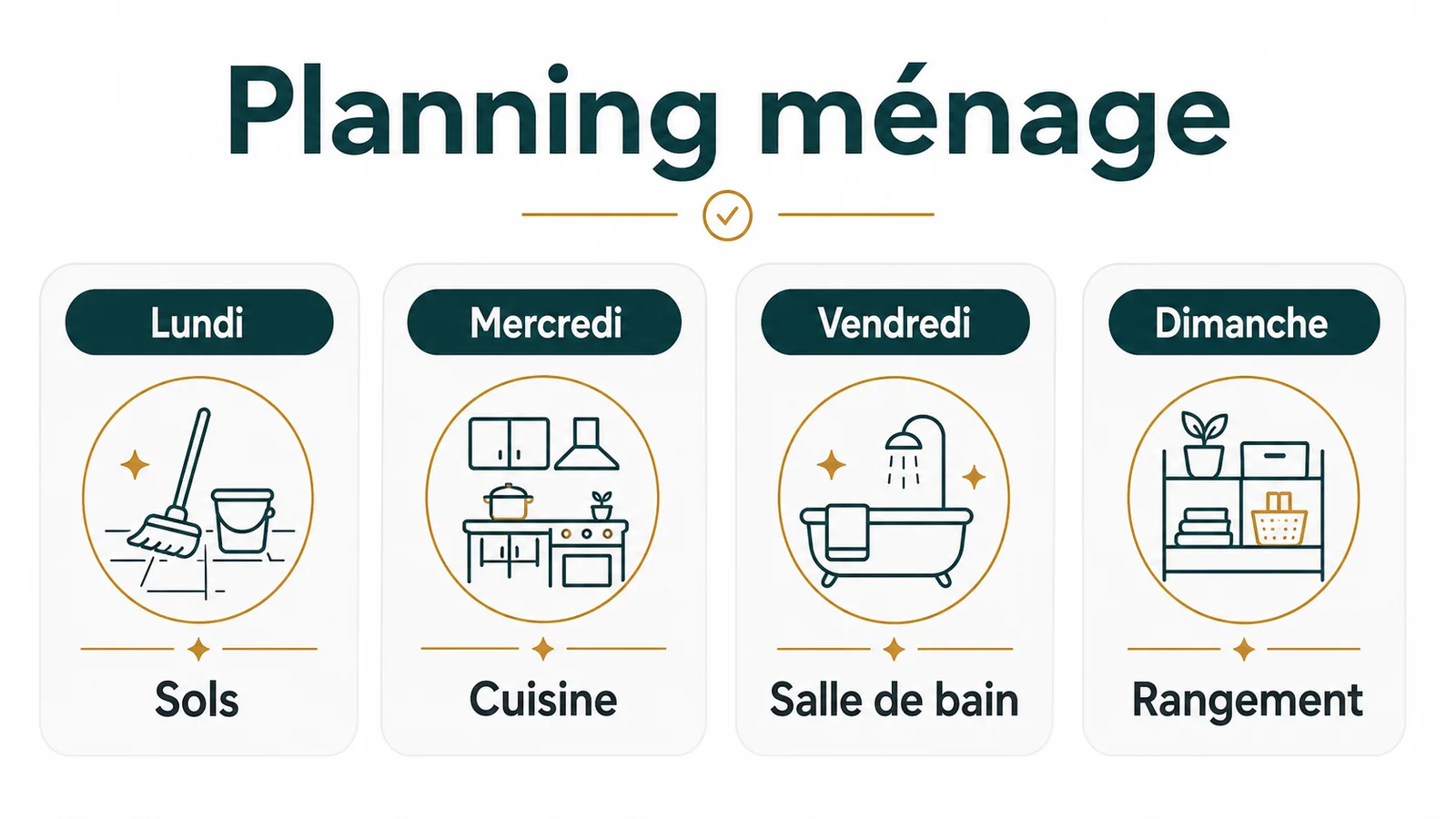 Planning hebdomadaire imprimé et affiché sur un réfrigérateur avec des aimants