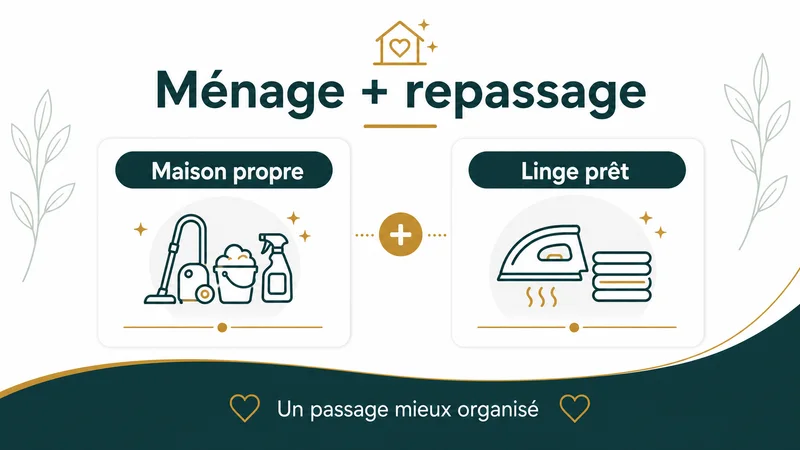 Infographie montrant l'association ménage et repassage à domicile