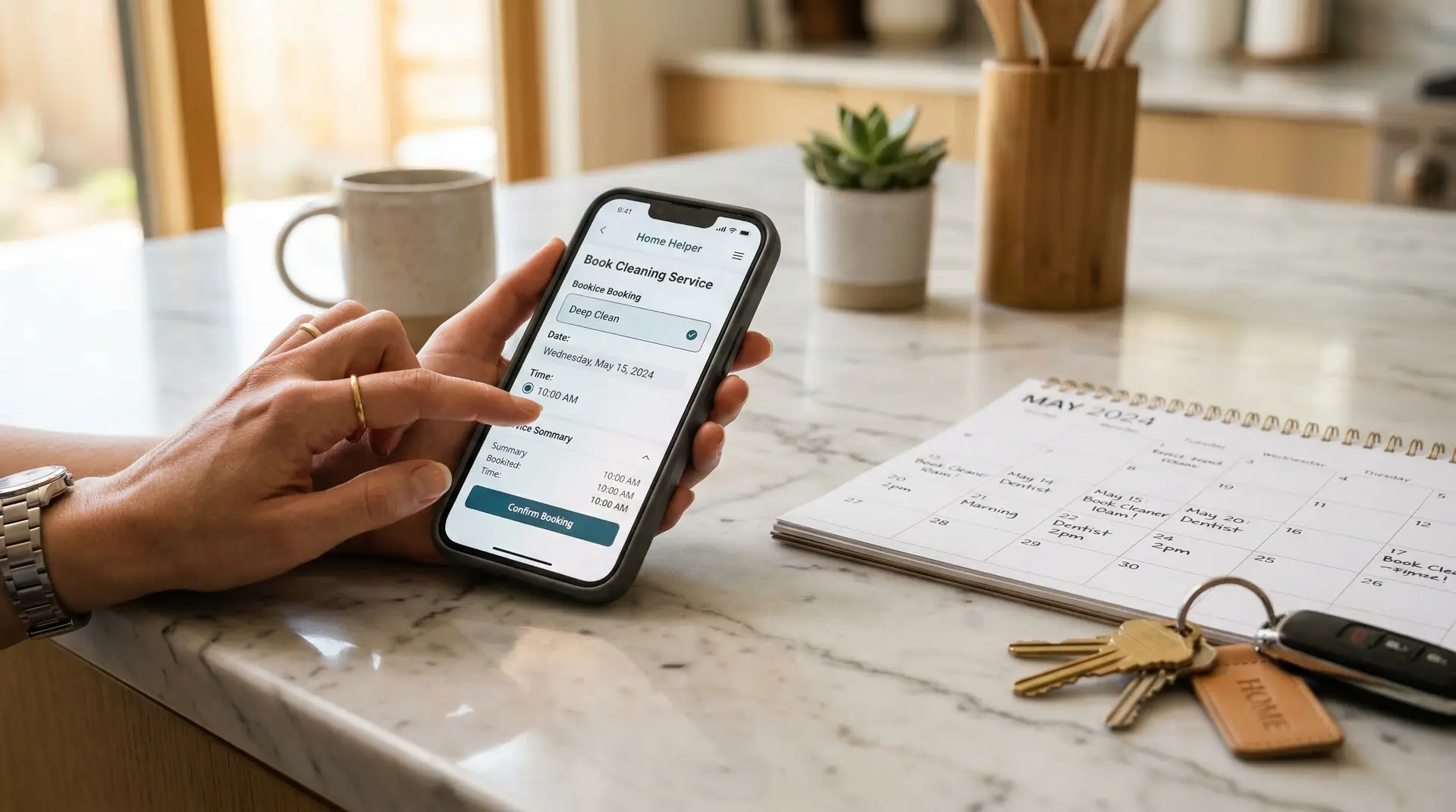 Réservation de service de ménage à domicile sur smartphone